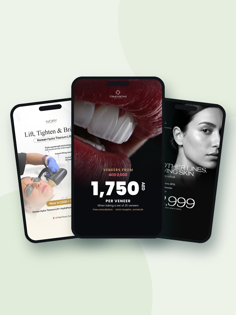 Clinic ads created by MedSpa Marketing for 7 Dimensions Medical Centre and Ivory Aesthetics