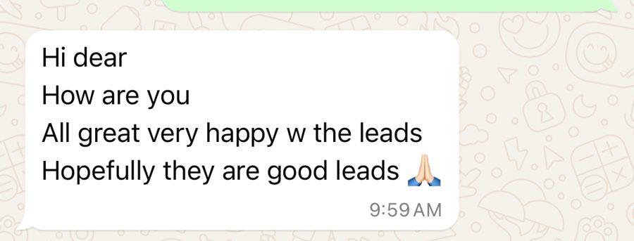WhatsApp message from Ivory Aesthetics