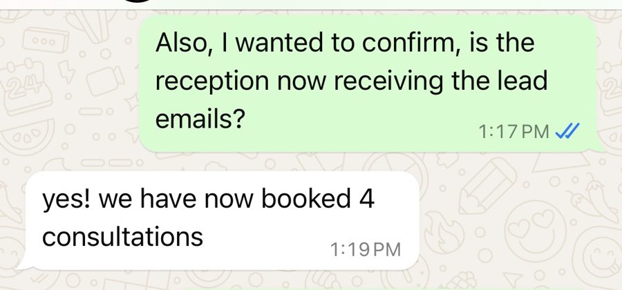 WhatsApp message from Onyx Medical Center