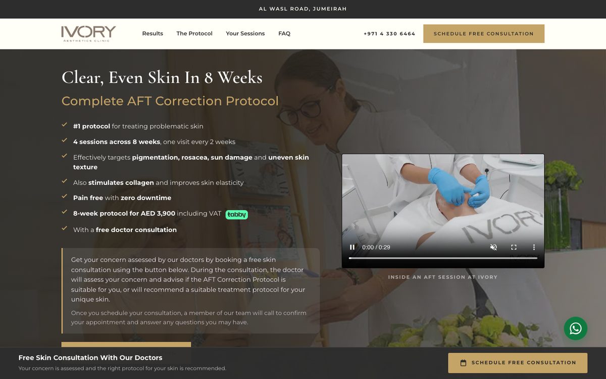 Skin protocol landing page for Ivory Aesthetics, designed by MedSpa Marketing